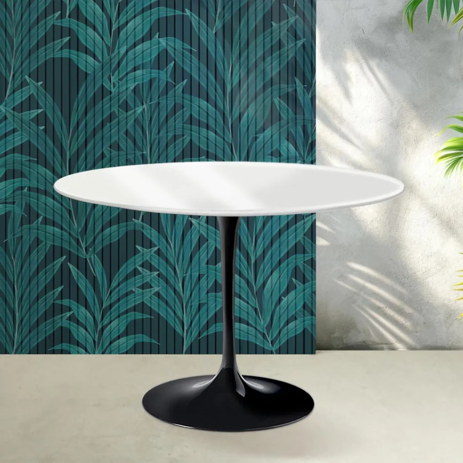 Mesa Saarinen Tulip, 74 cm de altura, em cerâmica Florim branca brilhante - Scarlet Viadurini