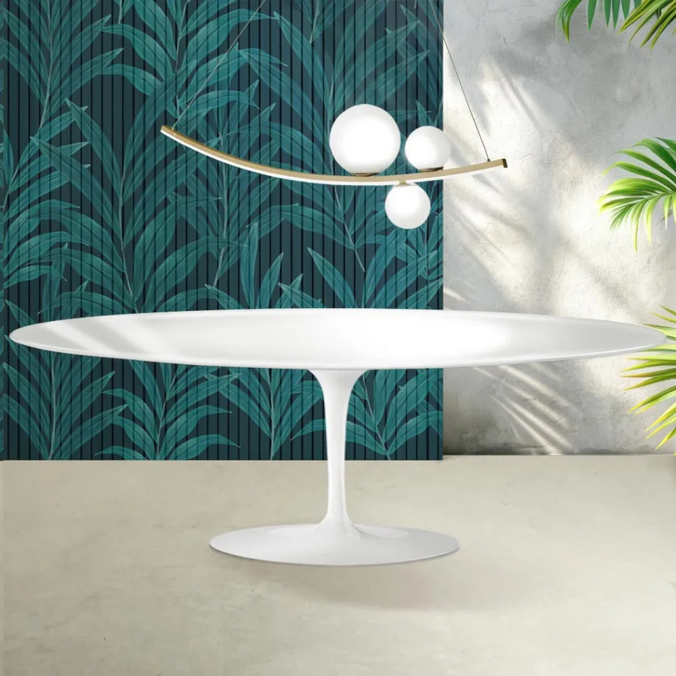 Mesa Saarinen Tulip, 74 cm de altura, em cerâmica Florim branca brilhante - Scarlet Viadurini