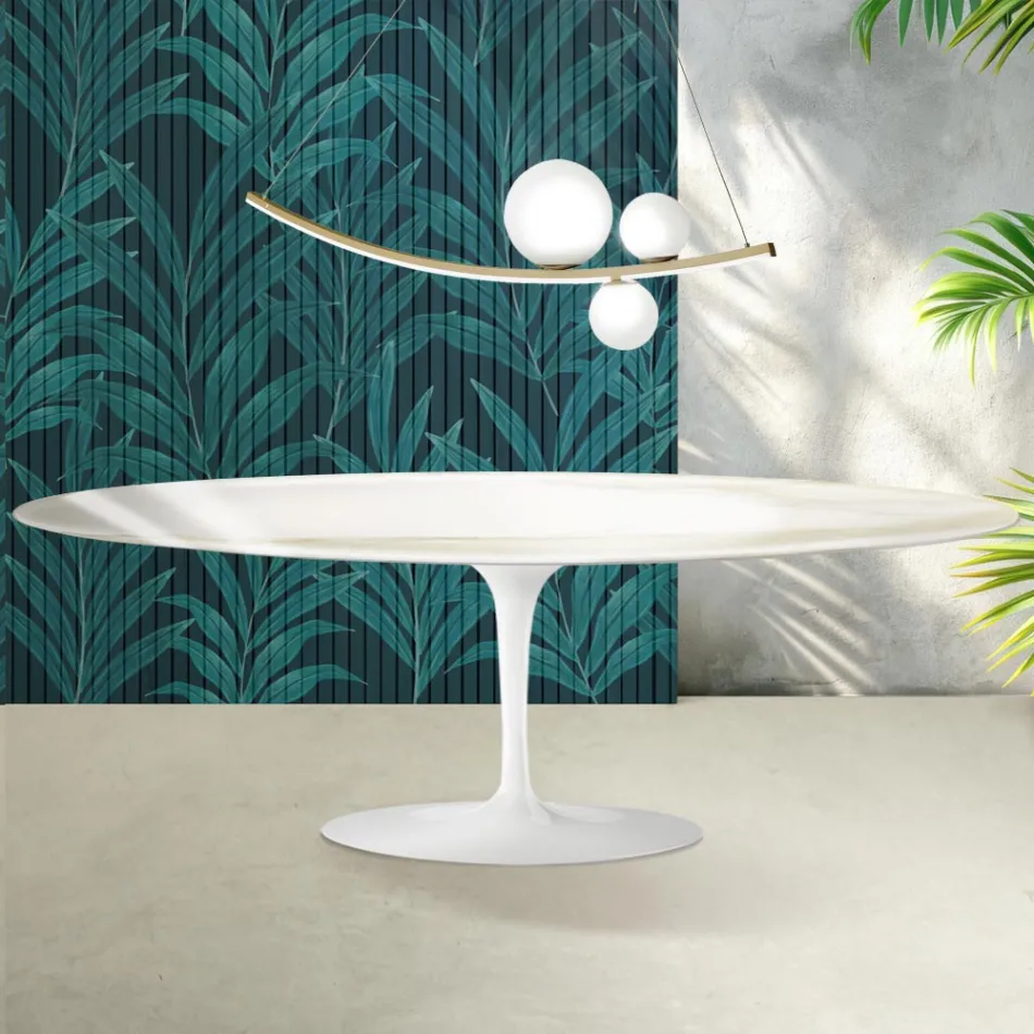 Mesa Saarinen Tulip, 74 cm de altura, em cerâmica Florim Calacatta Gold Gloss - Scarlet Viadurini