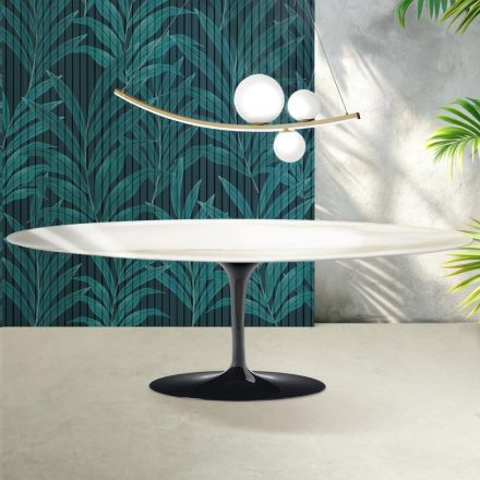 Mesa Saarinen Tulip, 74 cm de altura, em cerâmica Florim Calacatta Gold Gloss - Scarlet Viadurini
