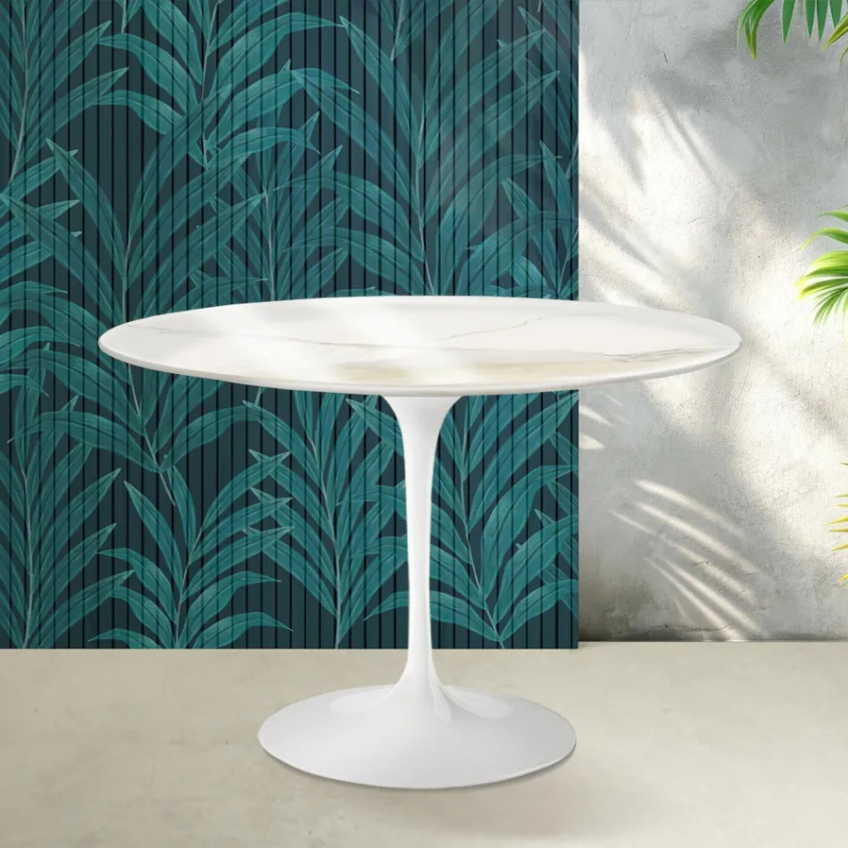 Mesa Saarinen Tulip, 74 cm de altura, em cerâmica Florim Calacatta Gold Gloss - Scarlet Viadurini