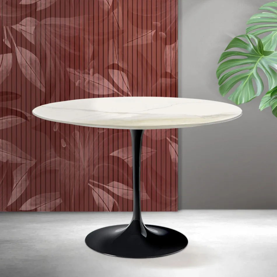 Mesa Saarinen Tulip H 74 cm em cerâmica Florim Calacatta Gold Matt - Scarlet Viadurini