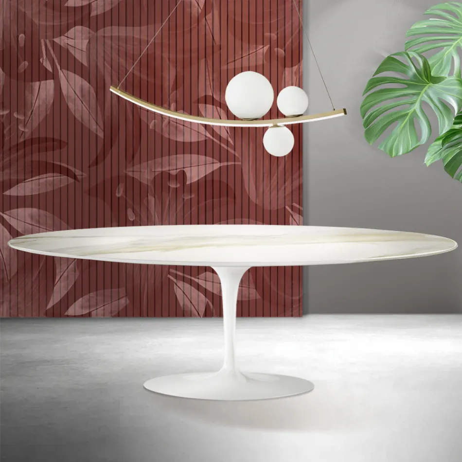 Mesa Saarinen Tulip H 74 cm em cerâmica Florim Calacatta Gold Matt - Scarlet Viadurini