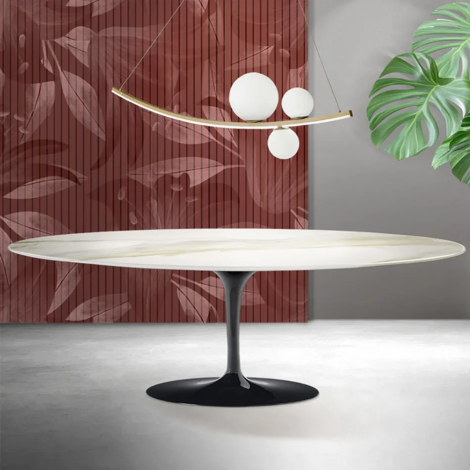 Mesa Saarinen Tulip H 74 cm em cerâmica Florim Calacatta Gold Matt - Scarlet Viadurini