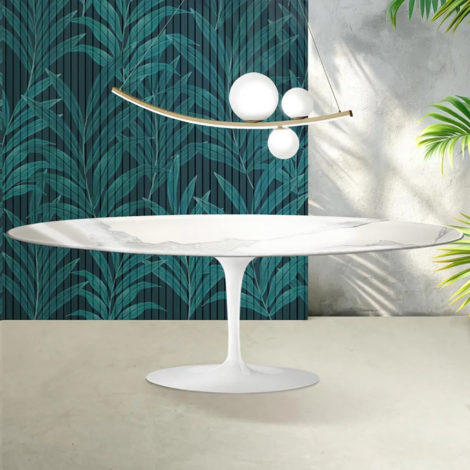 Mesa Tulip Saarinen H 74 cm em cerâmica Florim Statuario Lucido - Scarlet Viadurini