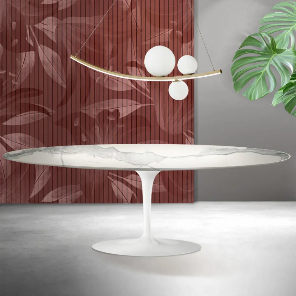 Mesa Tulip Saarinen H 74 cm em Matt Florim Statuario Ceramica - Scarlet Viadurini