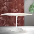 Mesa Saarinen Tulip Redonda de 74 cm de Altura em Cerâmica Florim Calacatta Gold Fosca - Escarlate