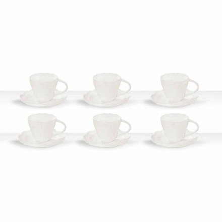 Xícaras de chá em porcelana branca decoradas 6 peças Shabby Design - Rafiki Viadurini