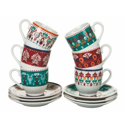 Xícaras e pires de café em porcelana colorida sortida 12 unidades - Pérsia Viadurini