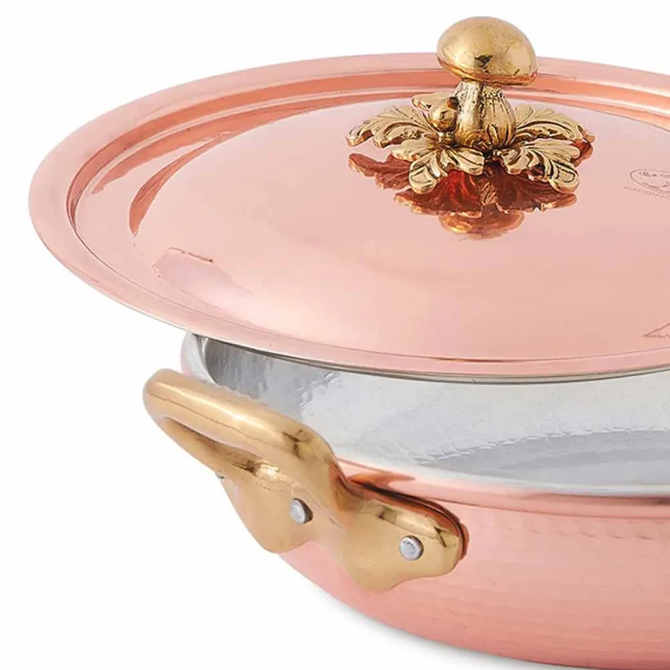 Recipiente redondo de cobre estanhado com tampa de 20 cm - Mariastella Viadurini