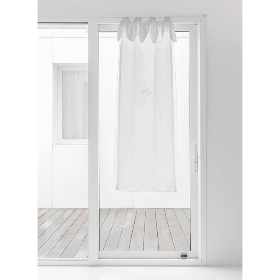 Cortina de Vidro com Gaze de Linho e Organza Branca Design Elegante - Tapioca Viadurini