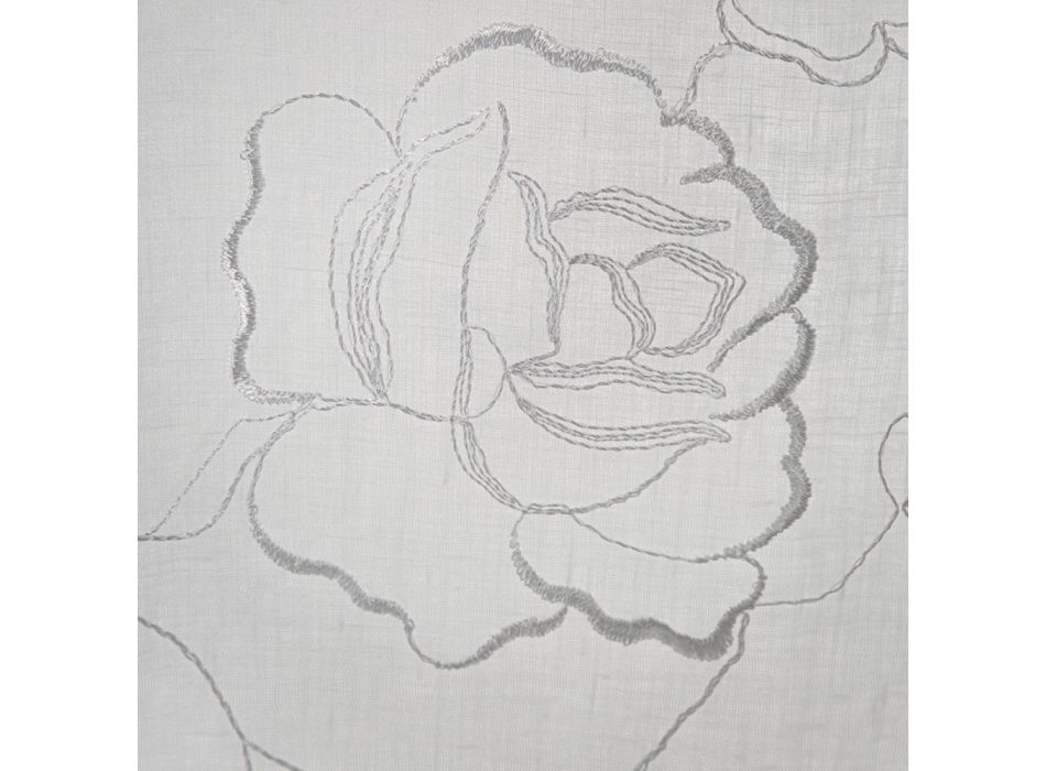 Cortina Branca em Gaze de Linho e Organza com Elegante Bordado de Rosas - Mariarosa Viadurini