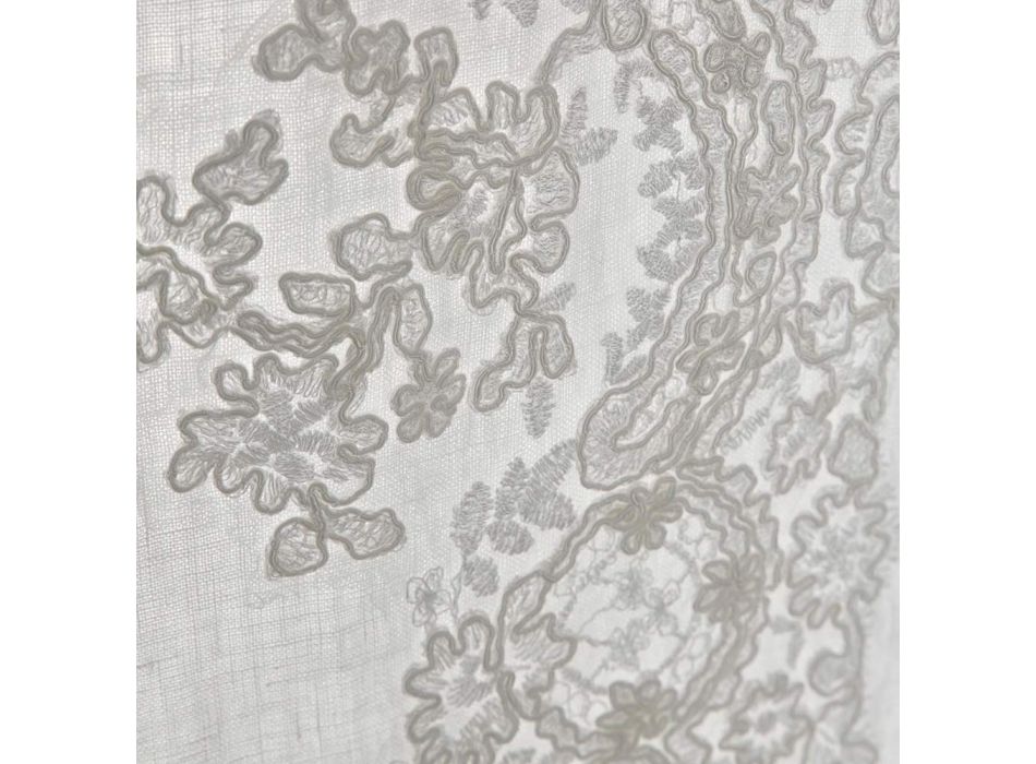 Cortina de linho branco e claro com elegante desenho de renda central - Geogeo Viadurini