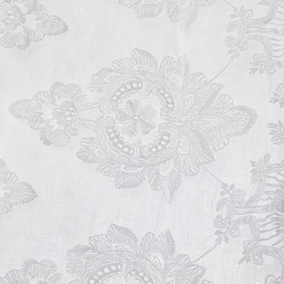 Cortina italiana luxuosa de linho claro com organza e bordado branco - Marinella Viadurini