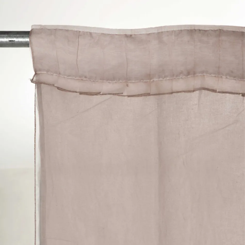 Cortina de Linho Claro com Organza e Bordado Gótico no Centro Luxo - Marinella Viadurini