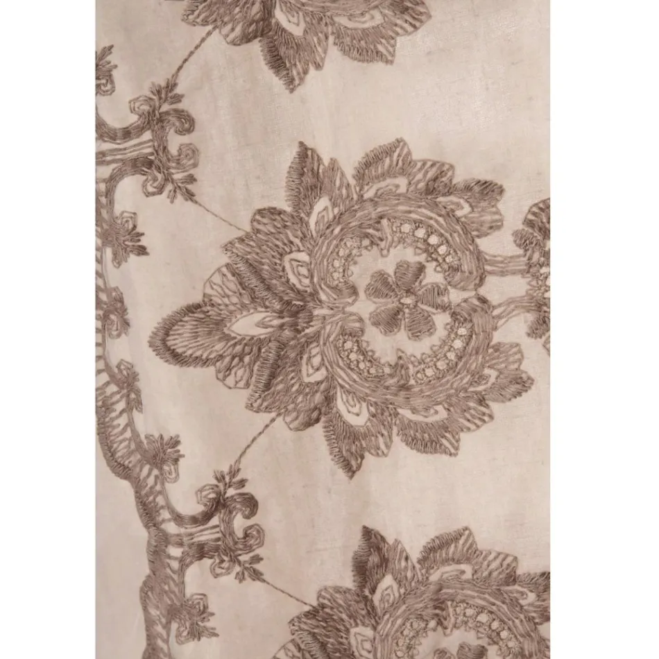 Cortina de Linho Claro com Organza e Bordado Gótico no Centro Luxo - Marinella Viadurini