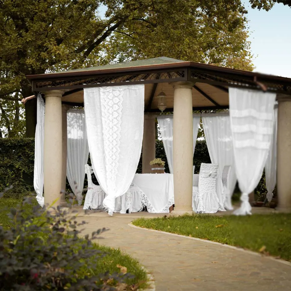 Cortina retrô de linho leve com organza e bordado de luxo italiano - Marinella Viadurini