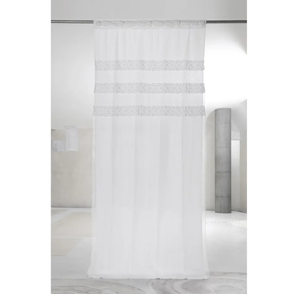 Cortina de linho branco com organza e bordado Shabby Design Made in Italy - Marpessa Viadurini
