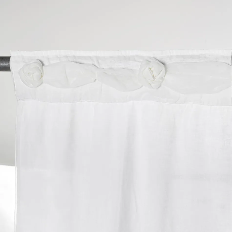 Cortina de linho branco com organza e bordado Shabby Design Made in Italy - Marpessa Viadurini