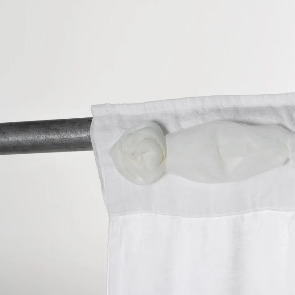 Cortina de linho branco com organza e bordado Shabby Design Made in Italy - Marpessa Viadurini