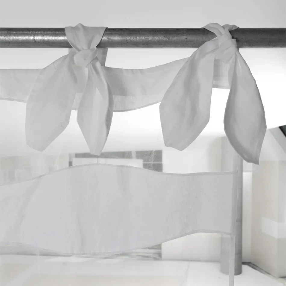 Cortina de Linho Branco e Organza com Elegante Bordado de Design Italiano - Oceanomare Viadurini