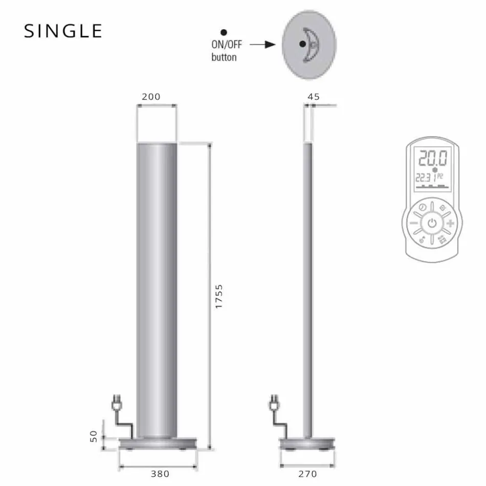 Radiador elétrico de piso com design de LED simples ou duplo a 500 W - Stilus Viadurini