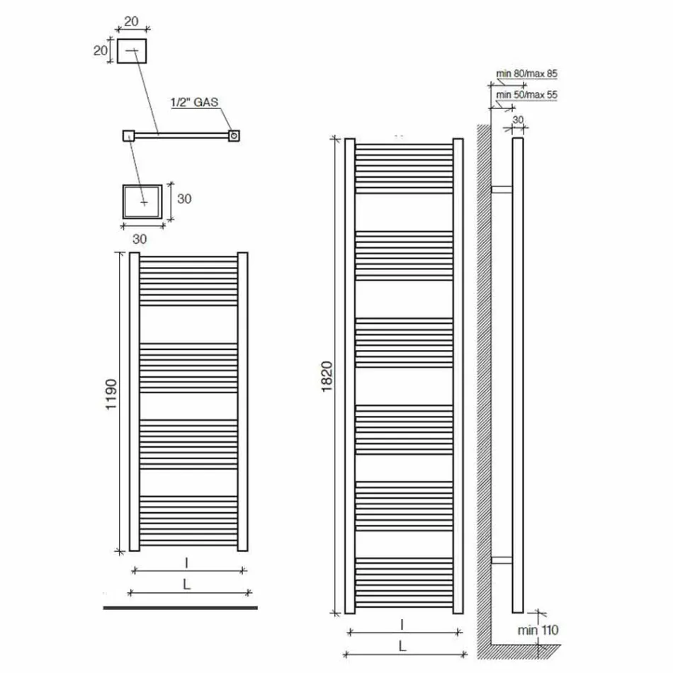 Parede 2 do radiador cromado com design moderno, tamanhos de até 765 watts - torre Viadurini