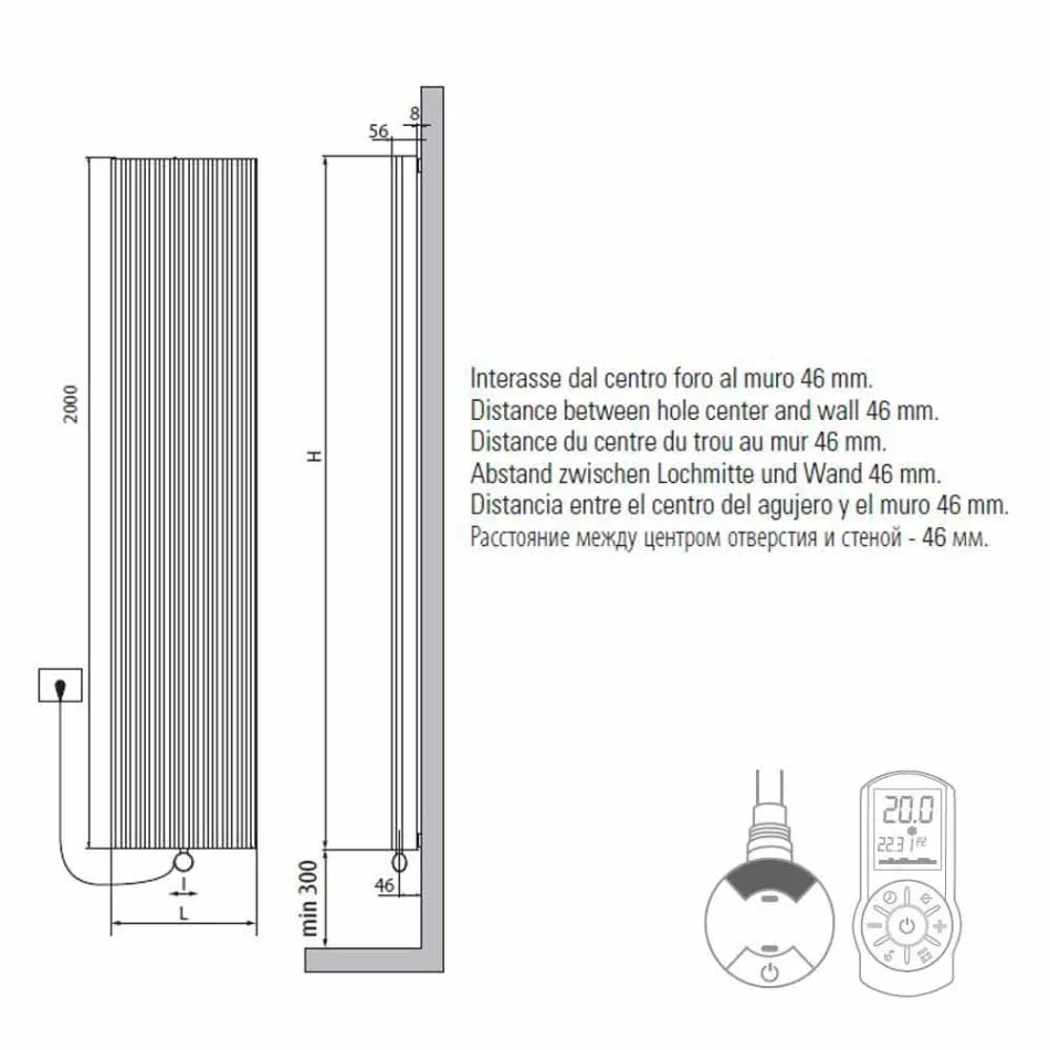 Radiador elétrico de parede de design vertical em aço 900 W - 1000 linhas Viadurini