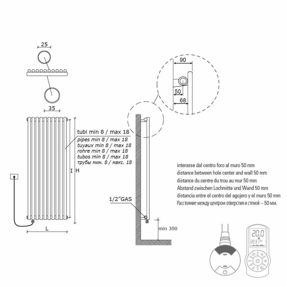 Projeto moderno do radiador elétrico de parede 1000 watts vertical - zigolo Viadurini