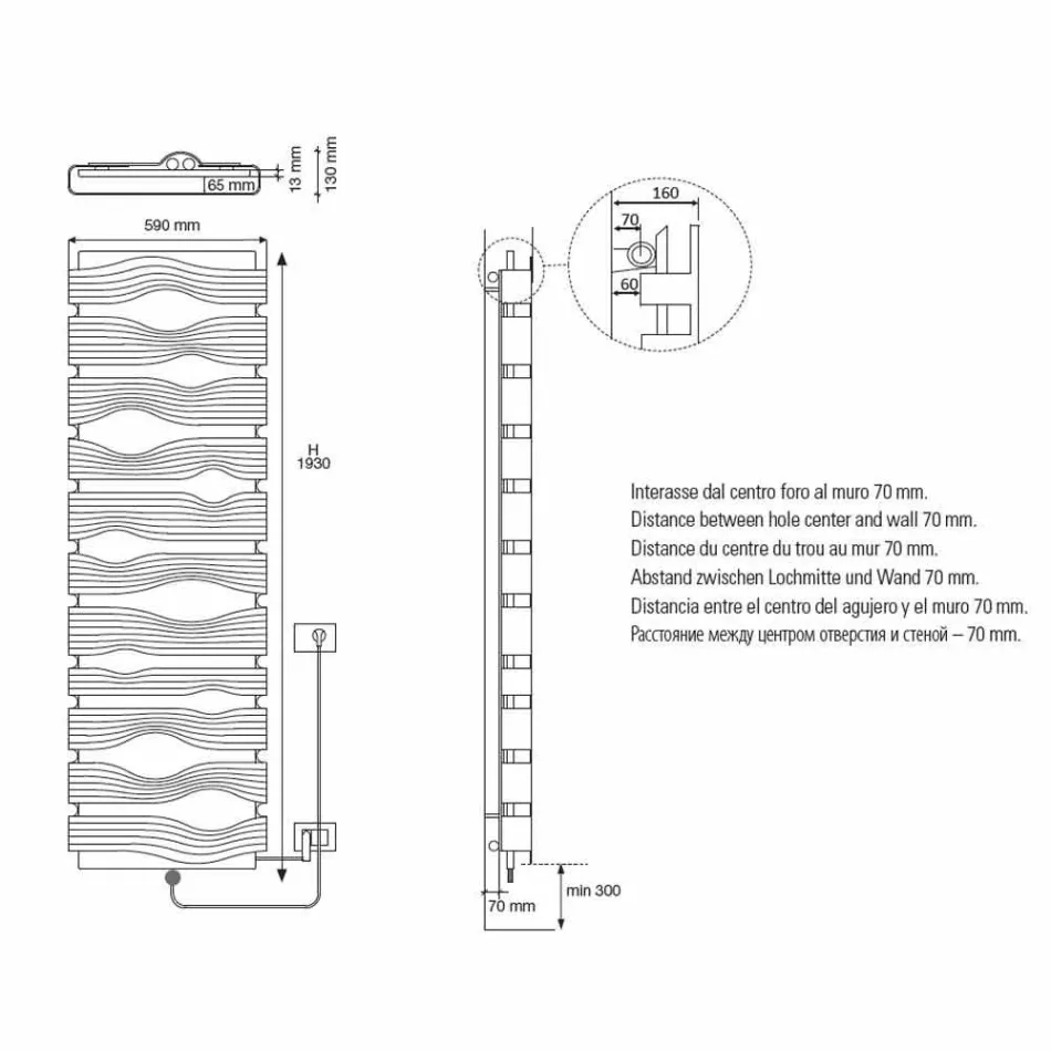 Radiador elétrico projetado para sala de estar ou banheiro com LED 1000 W - brilho Viadurini