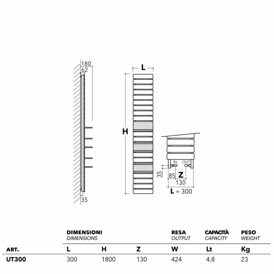 Aquecimento hidráulico em aço, prateleiras em carvalho, Utility Scirocco H Viadurini
