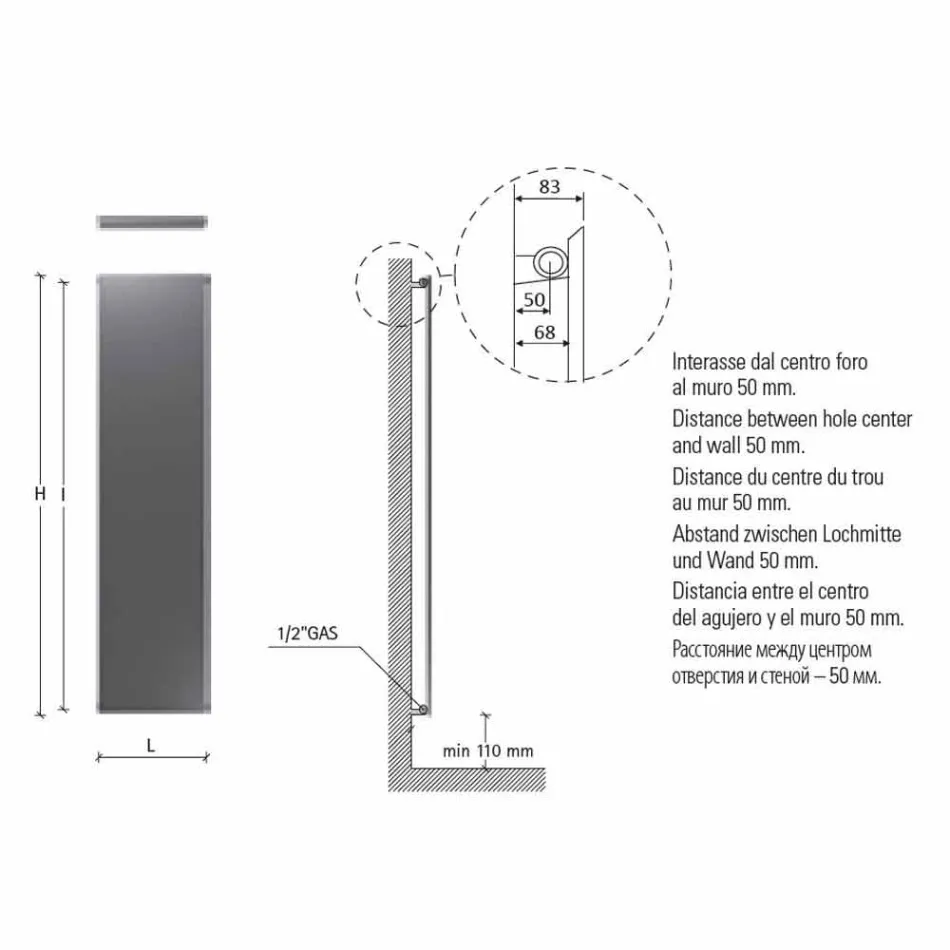 Radiador Hidráulico Moderno de Parede em Aço com Decoração de 839 Watts - Kelvin Viadurini