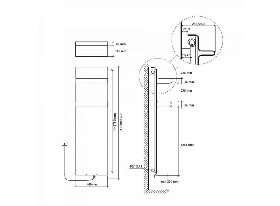 Radiador de toalha com design elétrico vertical de até 1000 watts - Rebel Viadurini