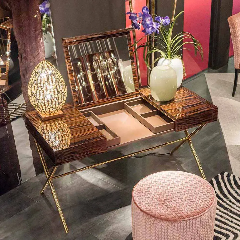 Penteadeira moderna com tampo de abertura em madeira de ébano polida Ada 3 Viadurini