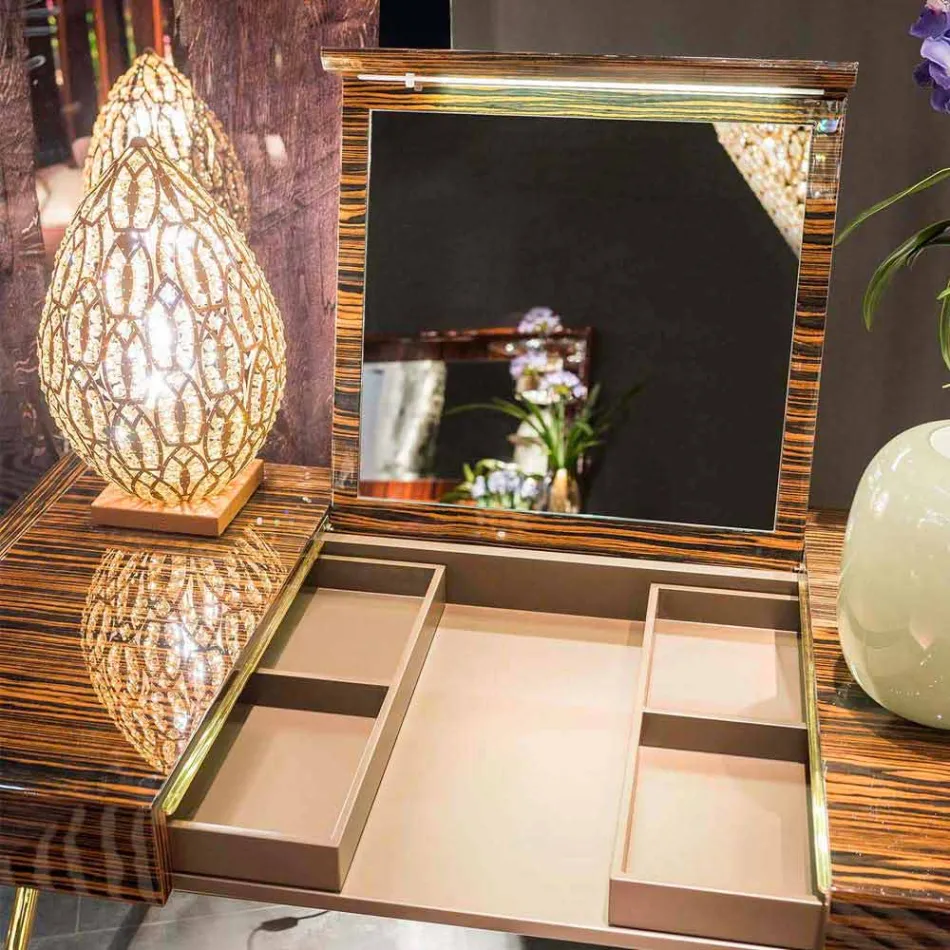 Penteadeira moderna com tampo de abertura em madeira de ébano polida Ada 3 Viadurini