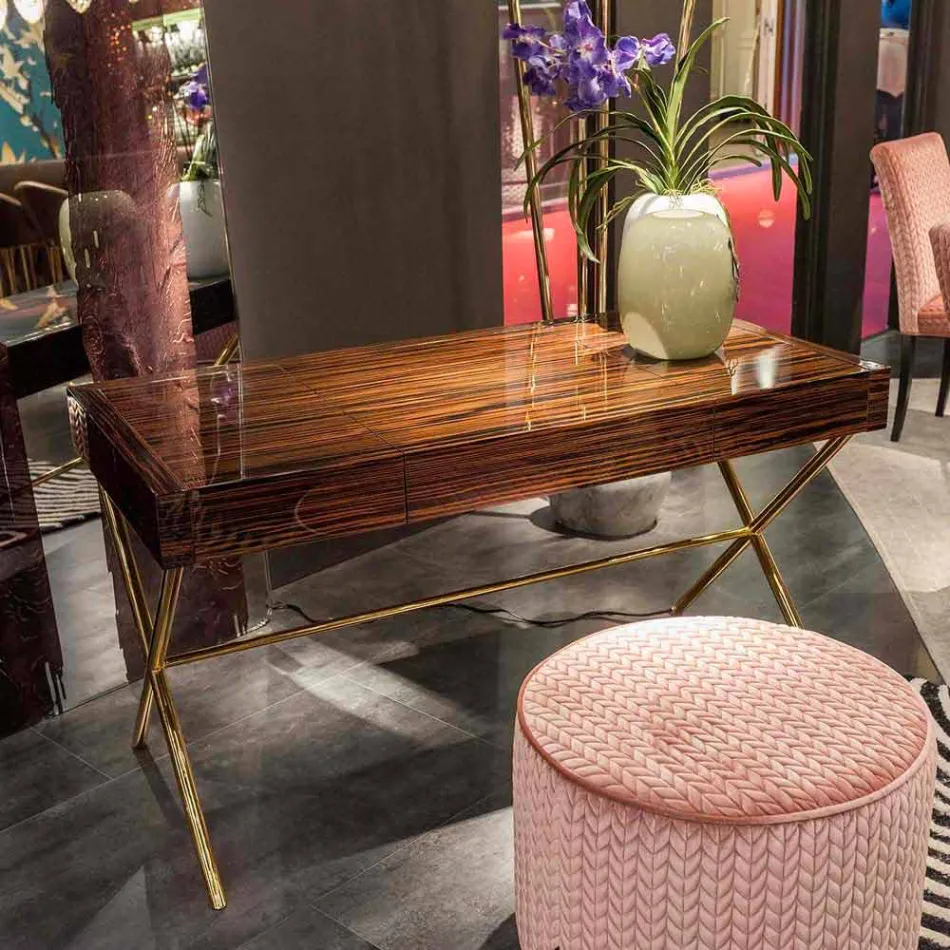 Penteadeira moderna com tampo de abertura em madeira de ébano polida Ada 3 Viadurini