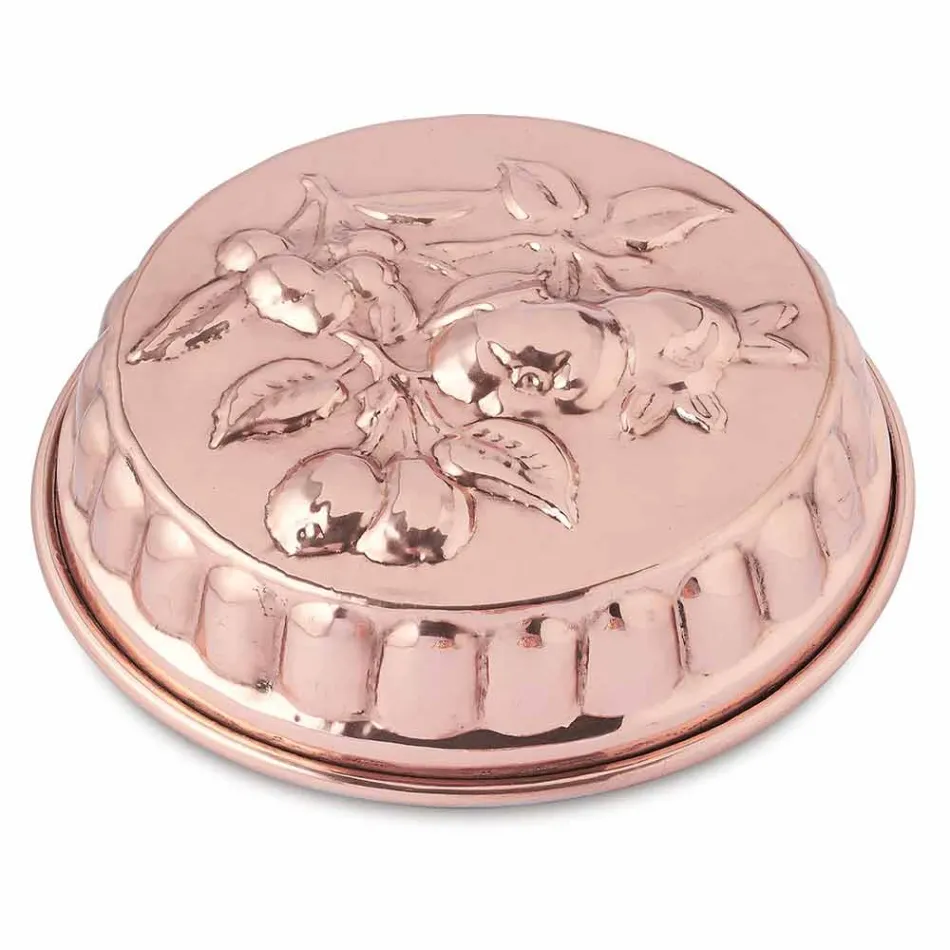 Forma redonda de cobre estanhado à mão com decoração de frutas 28 cm - Gianmattia Viadurini