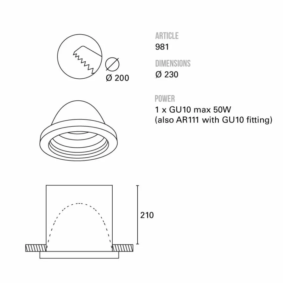 Toscot Carso farol embutido Ø23 cm fabricado na Toscana Viadurini
