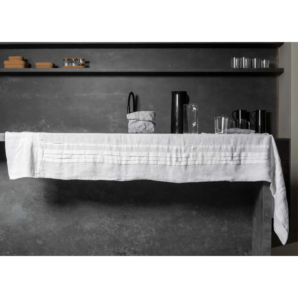 Toalha de mesa de linho branco com borda plissada luxuosa italiana - Tippel Viadurini