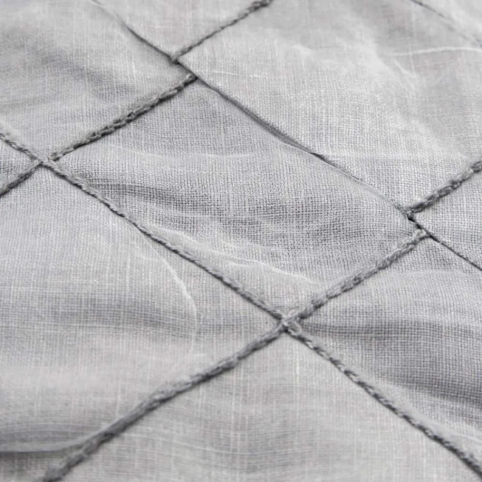 Toalha de Mesa e Borda em Linho Antracite com Decoração Geométrica, Artesanal - Dippel Viadurini