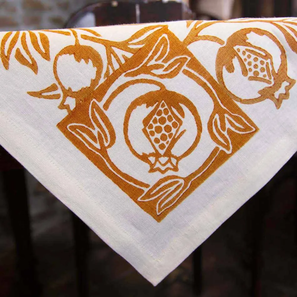 Toalha de Mesa de Linho Artística Alta com Impressão Italiana de Mão Artística - Marcas Viadurini