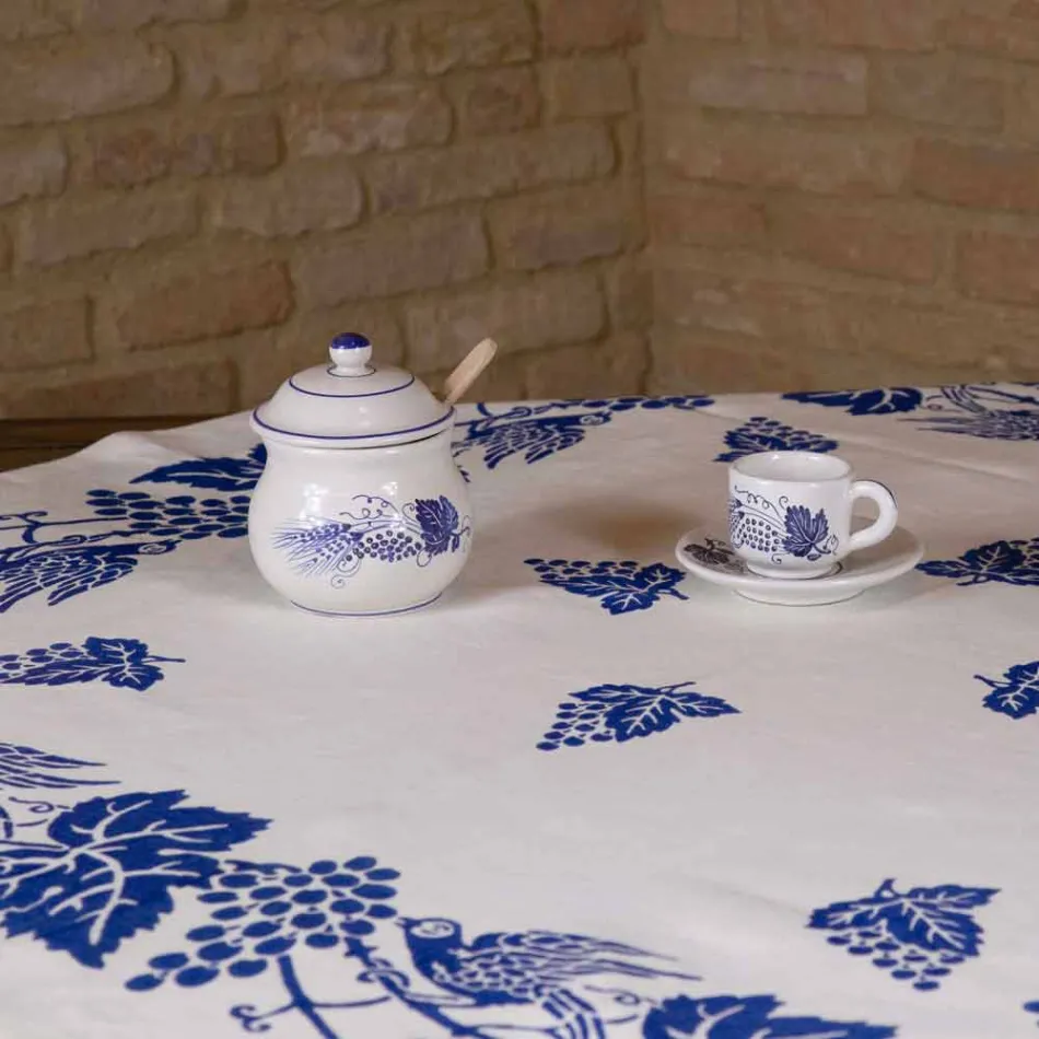 Toalha de Mesa de Linho Artística Alta com Impressão Italiana de Mão Artística - Marcas Viadurini