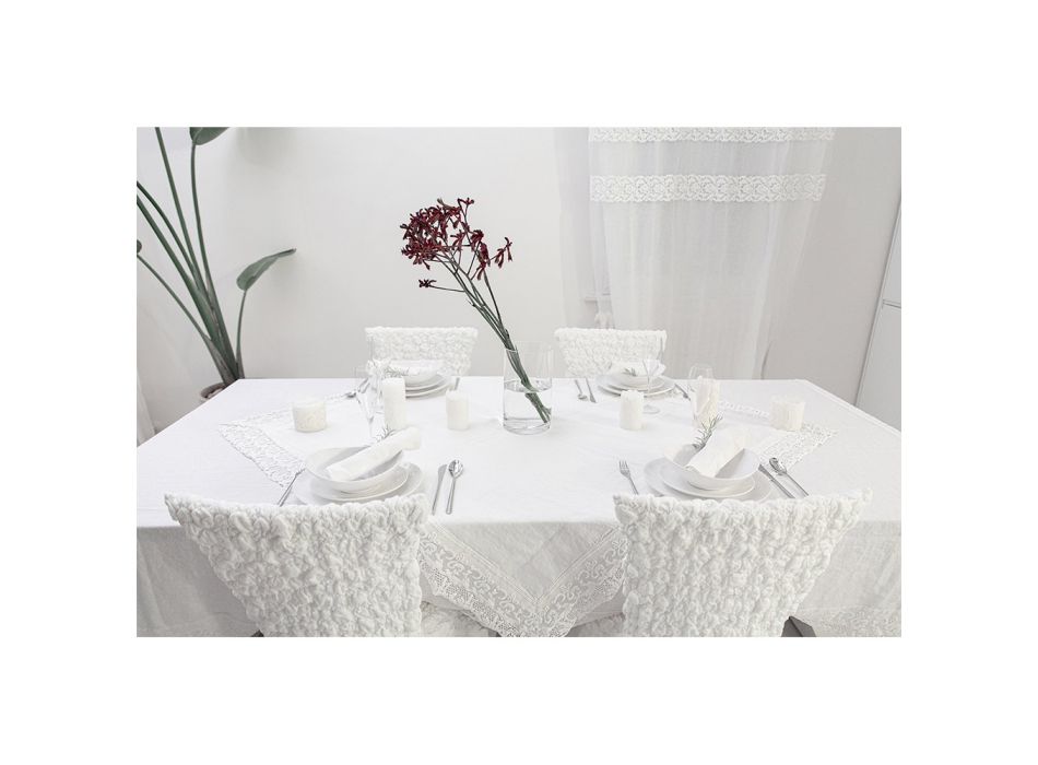Toalha de mesa retangular luxuosa de linho branco com moldura ou renda - Davinci Viadurini