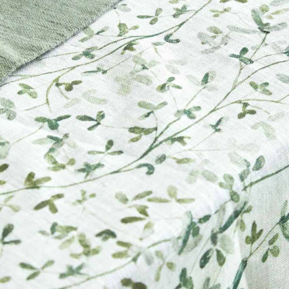Toalha de Mesa de Linho Estampada com Delicada Fantasia Vegetal Fabricada na Itália - Veludo Viadurini