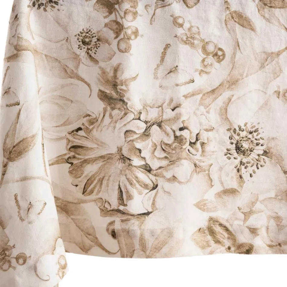 Toalha de mesa de linho estampada e lavável com um exuberante desenho floral - Caress Viadurini