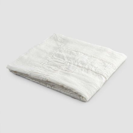 Toalha de mesa quadrada em linho branco, moldura e rebordo com relevo - Mippel Viadurini