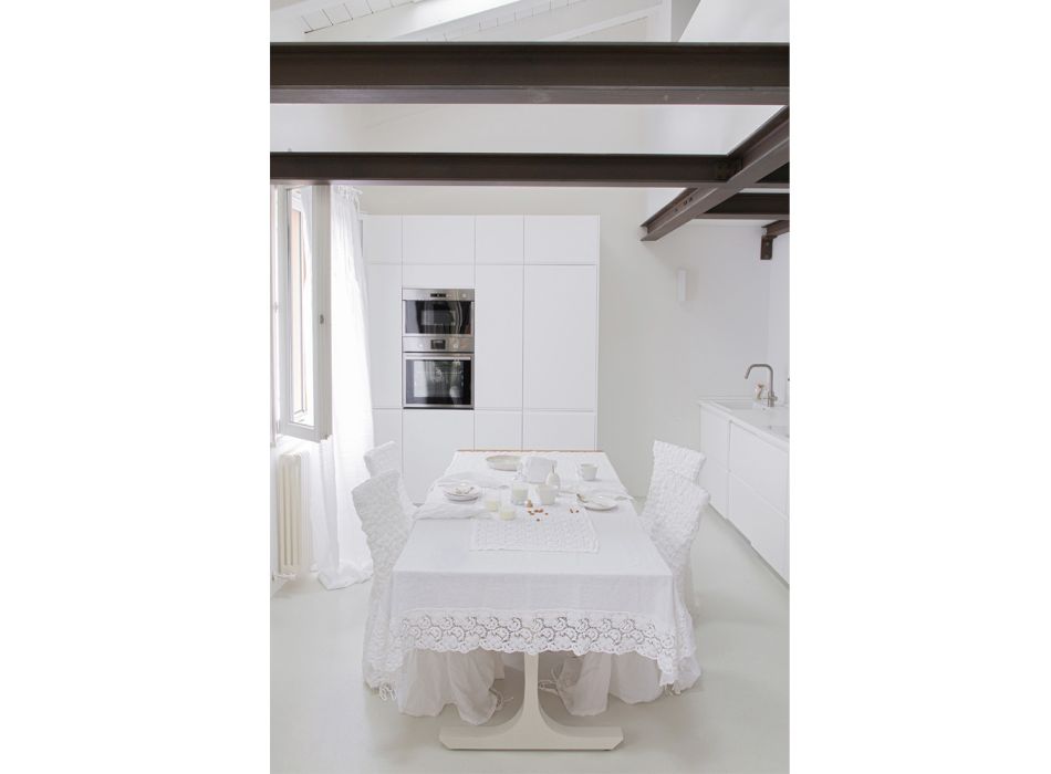 Toalha de Mesa Retangular em Renda de Linho e Algodão Design Italiano Luxo - Olimpia Viadurini
