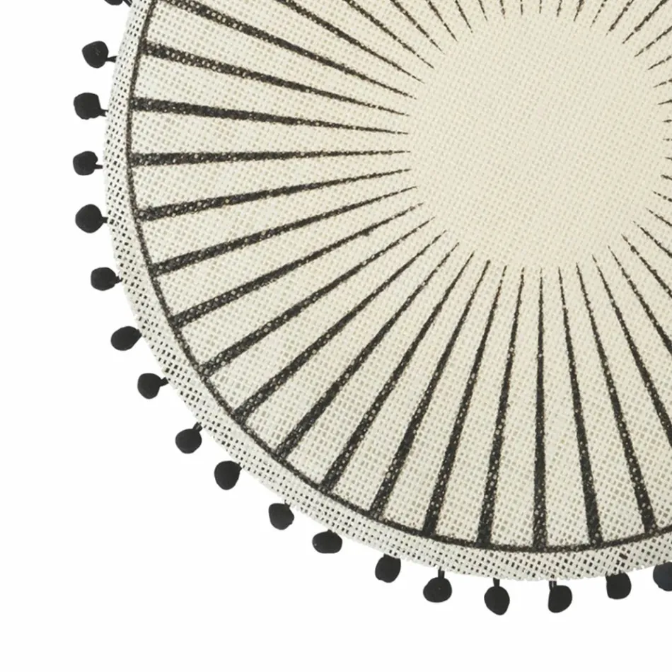 Mesa redonda para café da manhã em juta com 12 peças Black Pom Poms - Casside Viadurini