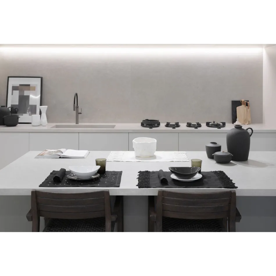 Guardanapos de Linho com Cristais Pretos ou Manteiga, 6 Peças Luxo Italiano - Prezio Viadurini