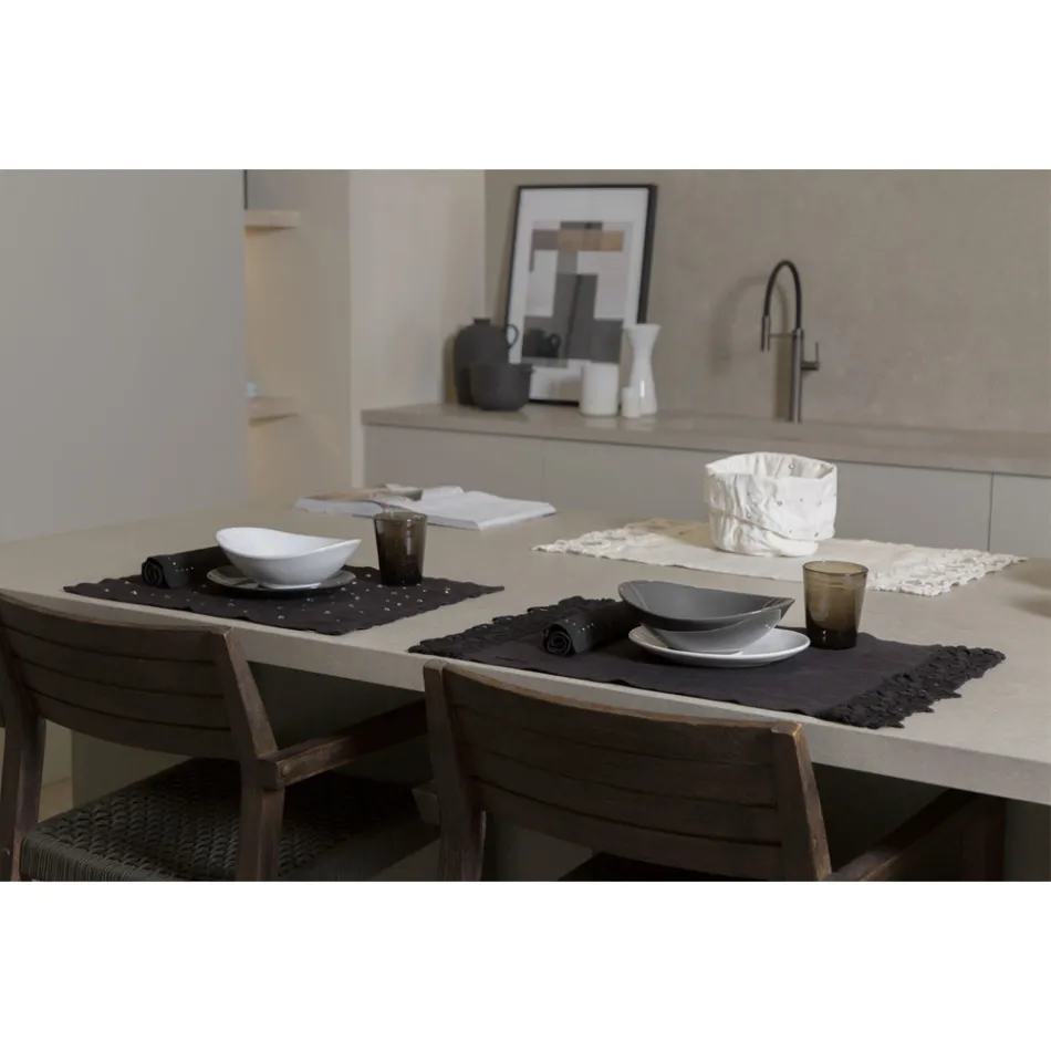 Guardanapos de Linho com Cristais Pretos ou Manteiga, 6 Peças Luxo Italiano - Prezio Viadurini